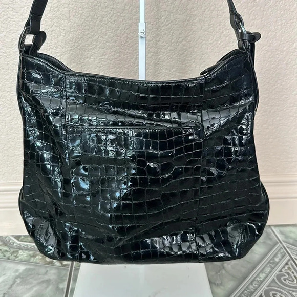 Vintage Brighton Black Croc Embossed Leather Hobo Purse Shoulder Bag D827559 - Picture 5 of 9